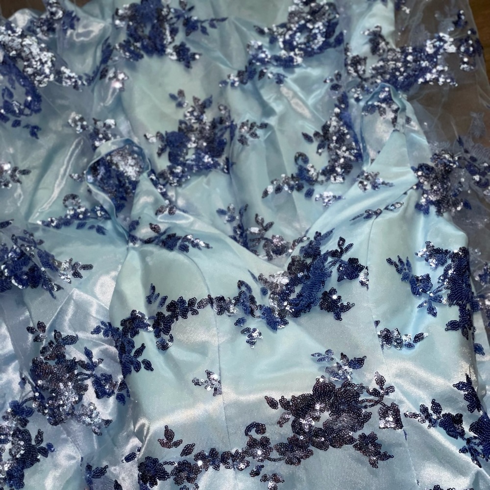 light blue halter top prom dress